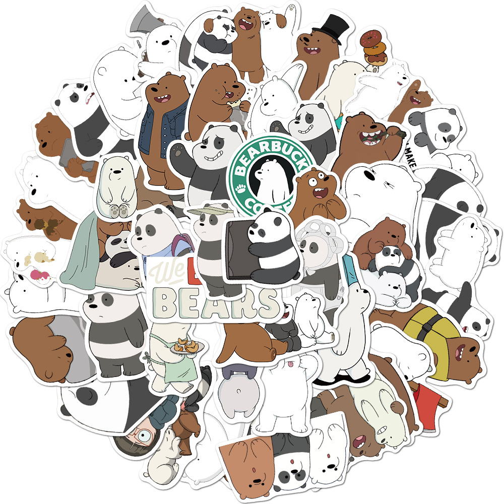 We Bare Bears So Cute 50pcs Cartoon Stickers Grizzly Panda Ice Bear ...