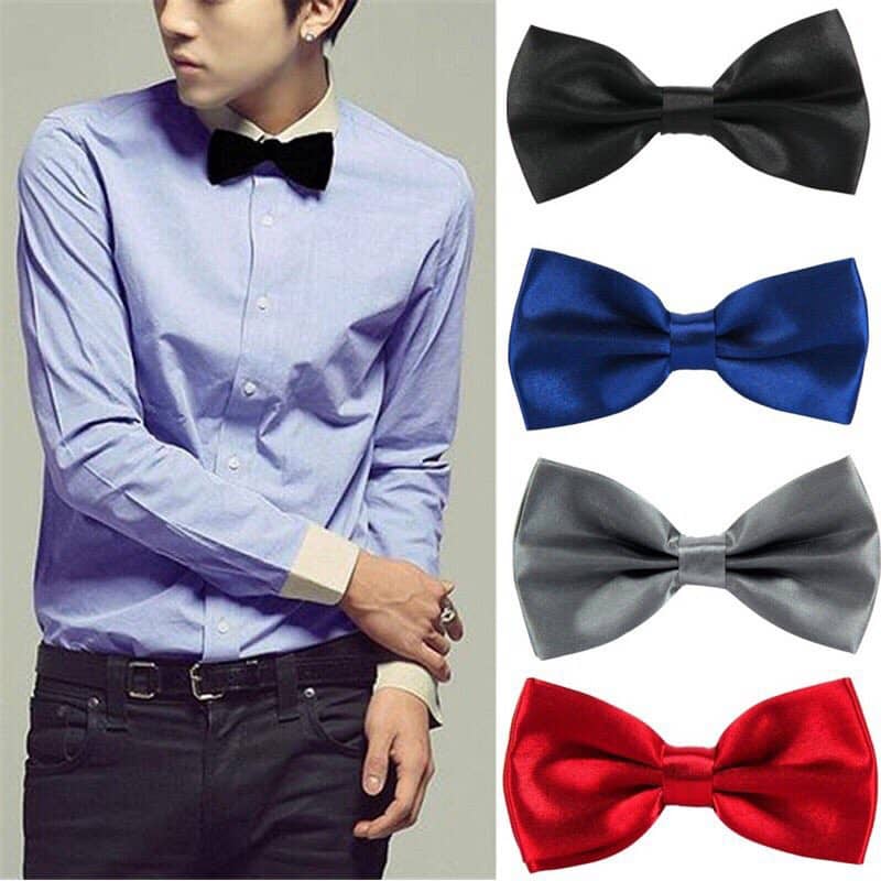 JA Garterized Bowtie Men Classic Satin Silk for Wedding Stretchable Bow