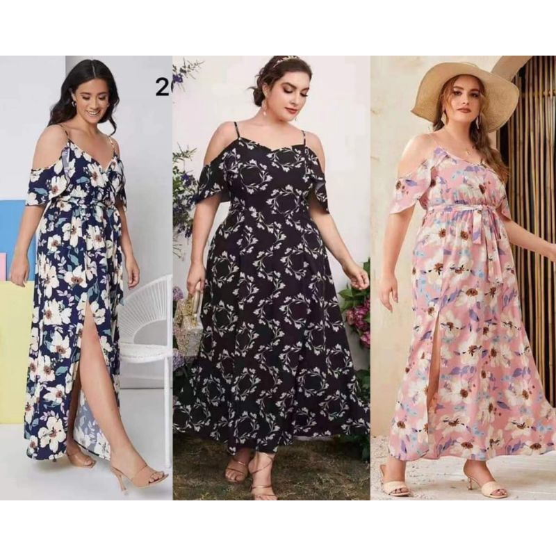 FLORAL COLD SHOULDER PLUS SIZE MAXI DRESS Shopee Philippines