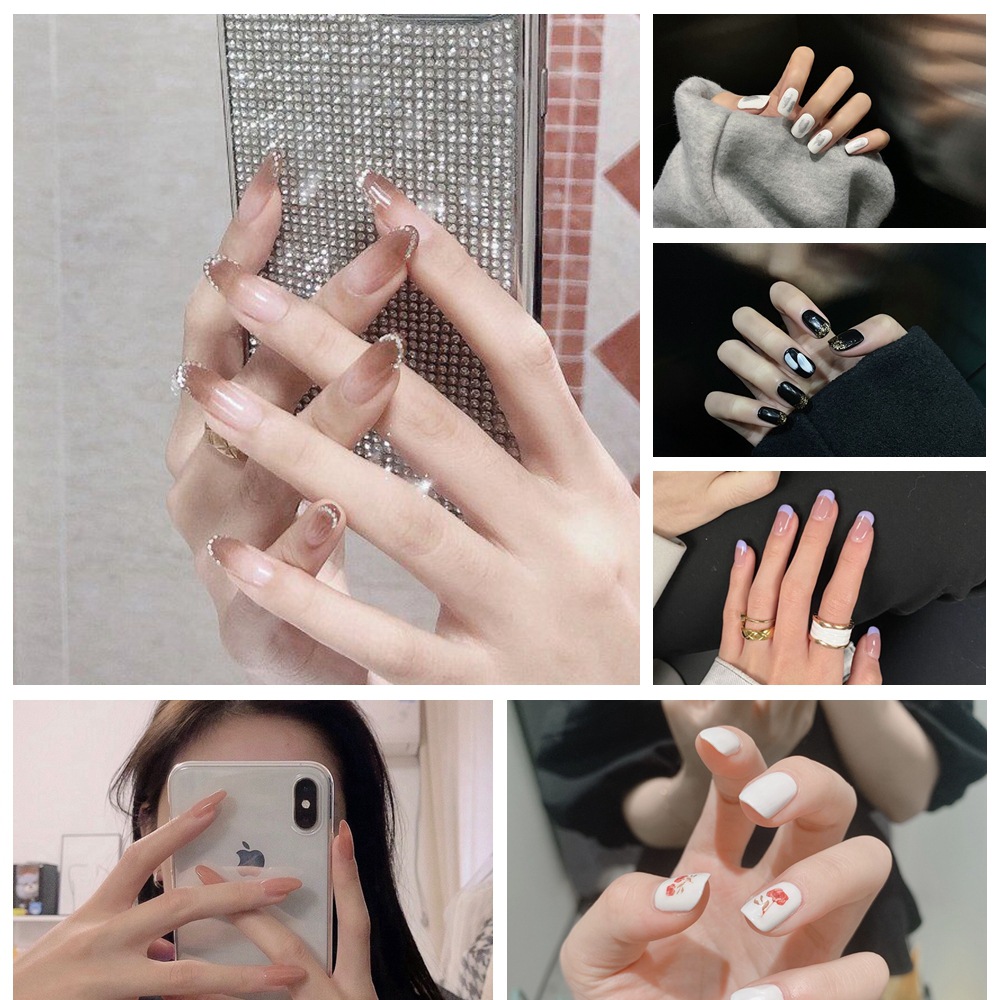 【With Glue】24Pcs/Set Gradient Fake Nails Whitening Wear Acrylic Nails