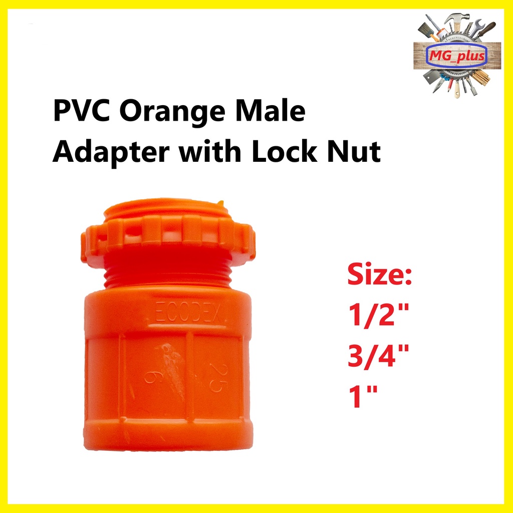 ECODEX / POLY PVC Orange Male Adapter with Lock Nut 1/2" 3/4" 1