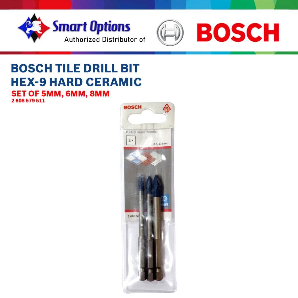 BOSCH TILE DRILL BIT HEX9 HARD CERAMIC SET OF 5MM/6MM/8MM Shopee