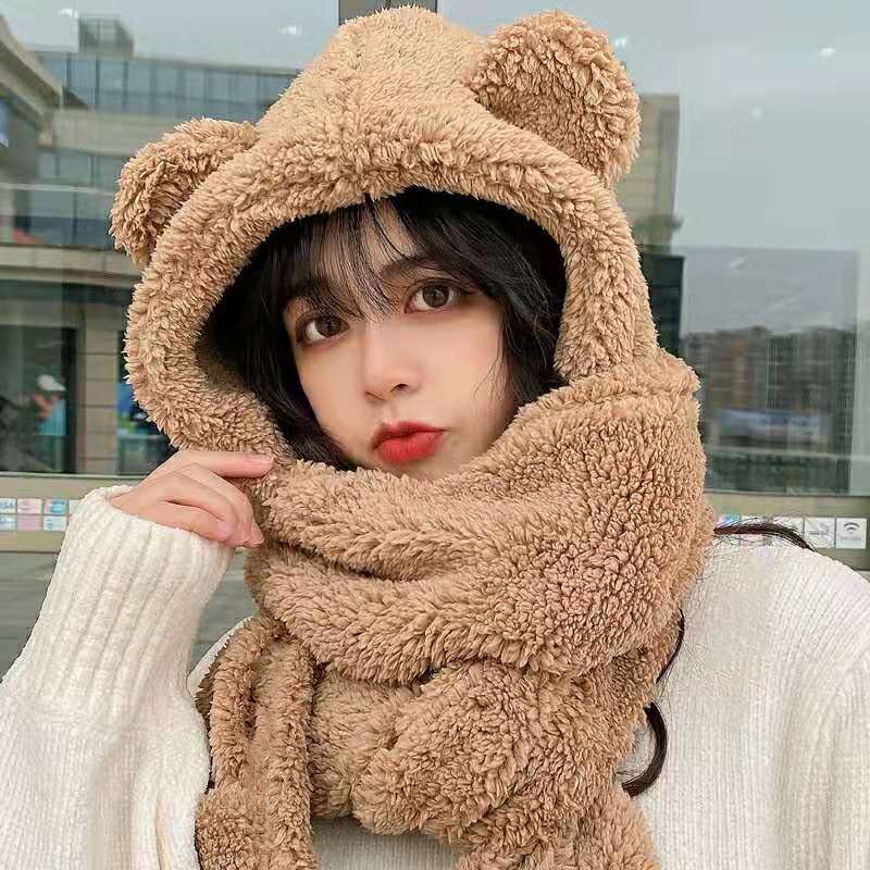 Fashion Bear Headdress Scarf Gloves Bib Warm All in one Hat Winter Women s Plush Cold proof Jenny Ear Cap Shopee Philippines