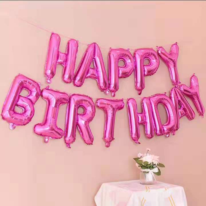 16 inches Colour Fushia pink “ HAPPY BIRTHDAY ” letters aluminum foil ...