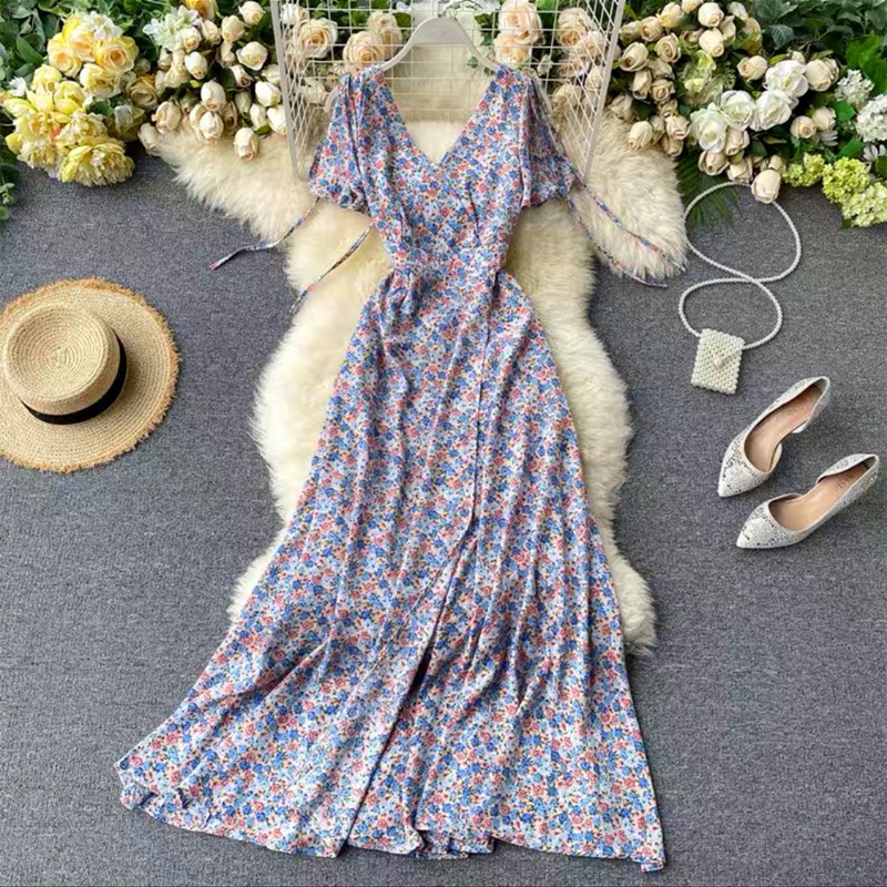 Korean dress for women maxi floral dress off shoulder dress for woman ...