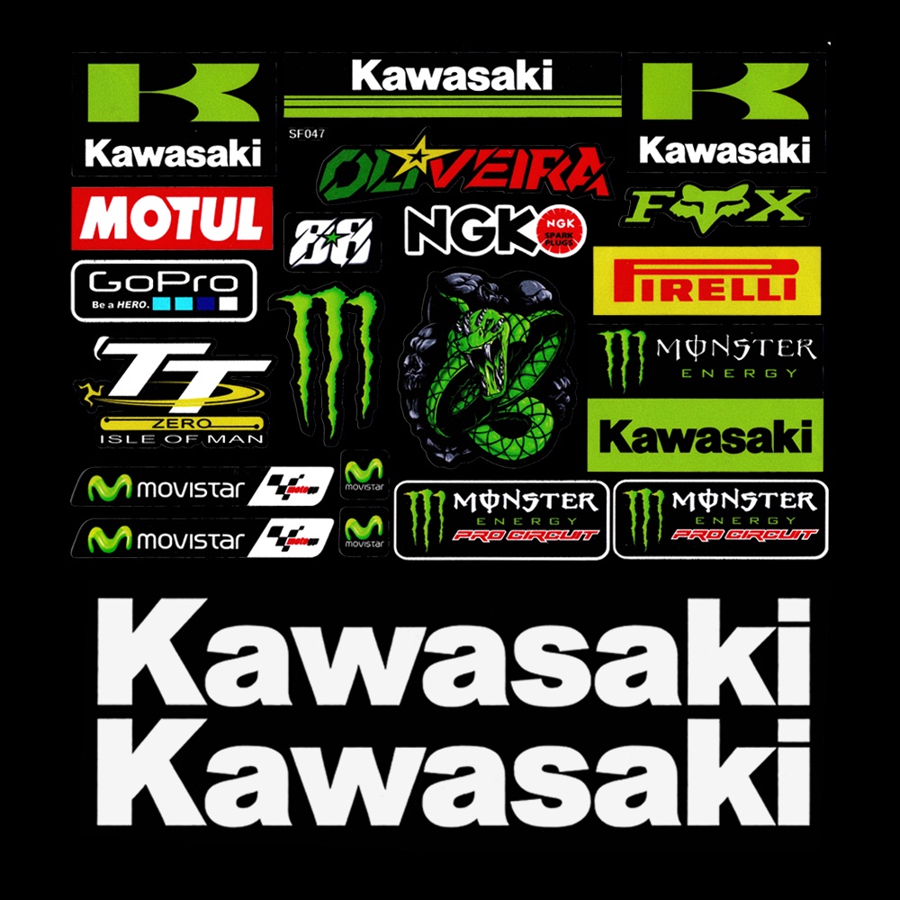 Kawasaki Reflective Motorcycle Sticker Logo Set Racing Team Tank Emblem