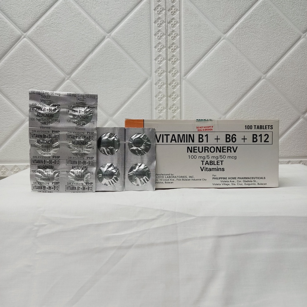 Vitamin 100 tablets B1+B6+B12 (NEURONERV) Shopee Philippines
