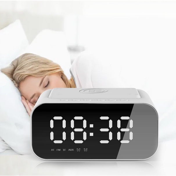 Wireless Charging LED Mirror Alarm Clock with Bluetooth Speaker High ...