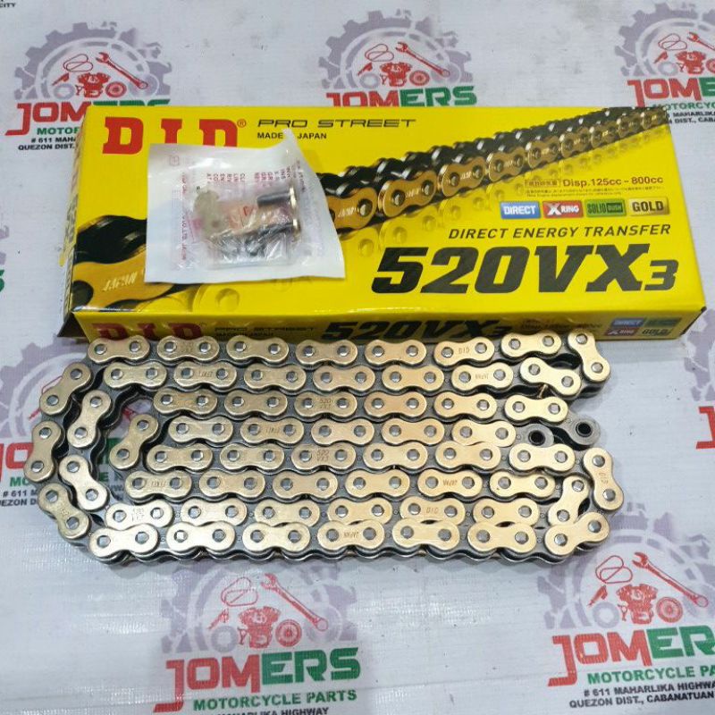 DID CHAIN 520VX3-120 X RING TYPE GOLD / SILVER JAPAN 650CC UP RIVET ...