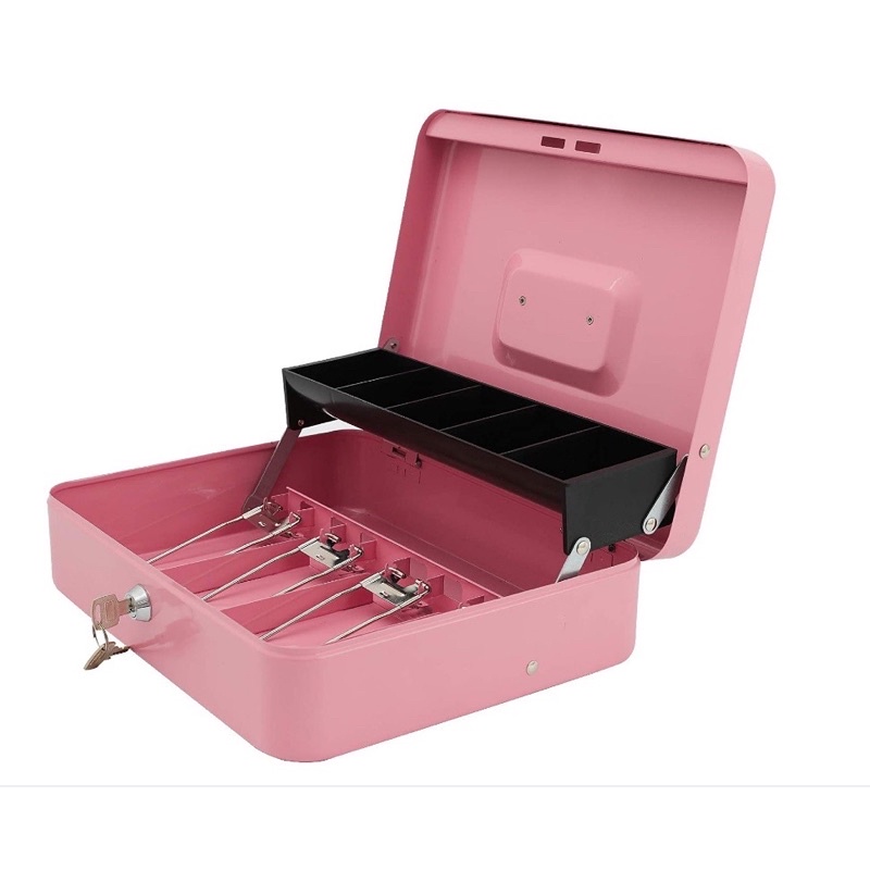 Pink Cash Box with Lock Money Drawer Holder Safety box Money Organizer ...