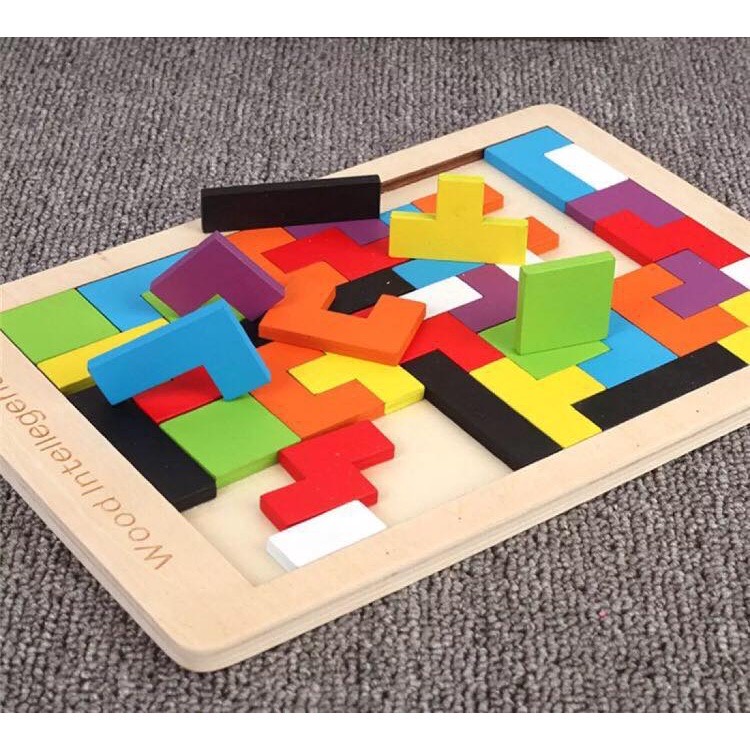 Rice Wooden Tetris Tangram Puzzle 40 pcs Block Intelligence Educational ...