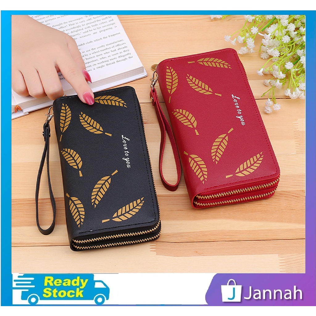Jannah Leaf Double Zip Purse Lady Women Coin Card Zip Purse Woman