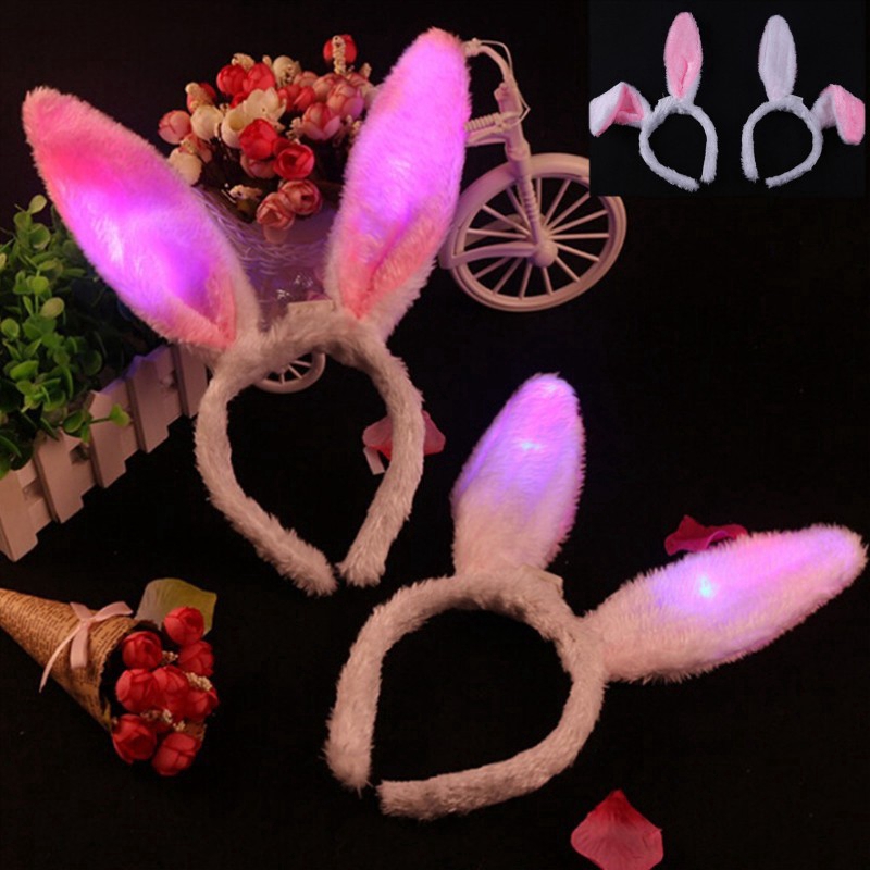 LED Light Up Hairband Bunny Rabbit Ears Bow Headband Easter Party ...