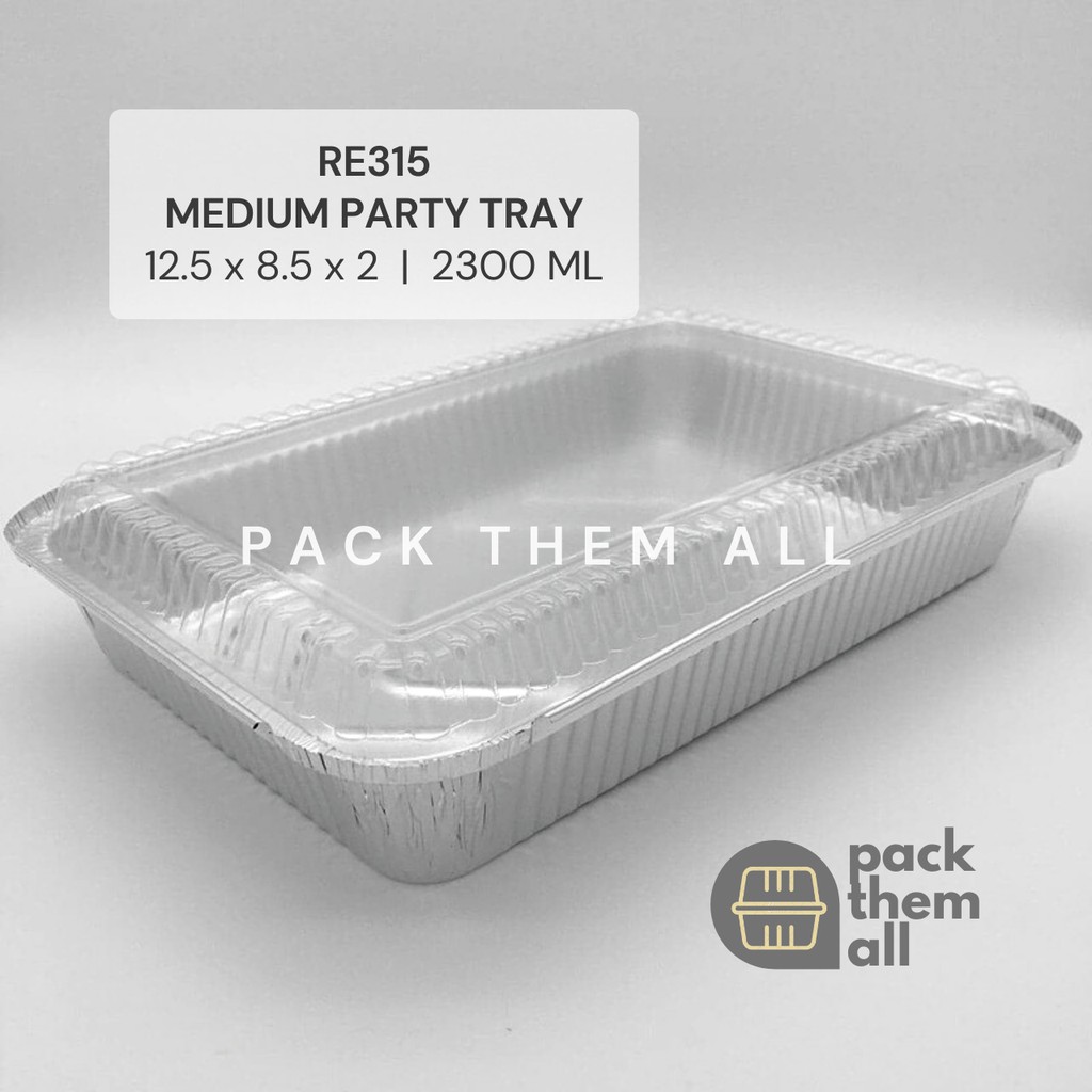 2300ml Aluminum Medium Party Tray with Plastic Lid 12.5 x 8.5 x 2