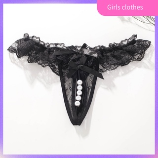 Ladies Sexy Thongs Panties Open Crotch Crotchless Underwear Pearl Lace  G-string