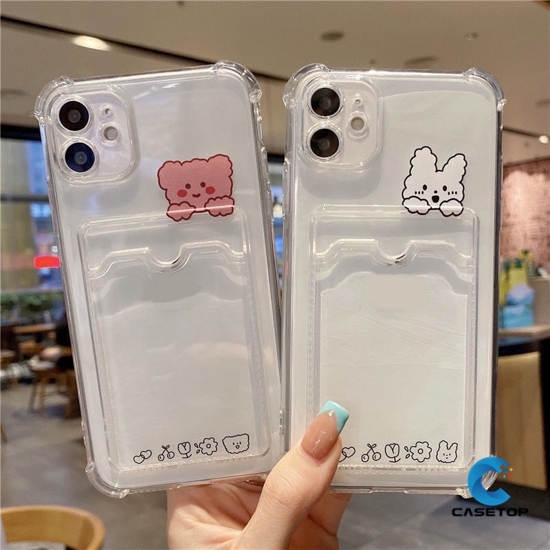 Fashion Clear Wallet Slot Bag Phone Case Realme C12 C15 C20A C21Y C25Y C25S  C20 C11 2021 C25 Realme 10 Narzo 30A 20 Transparent Cute Cartoon Bear Back 