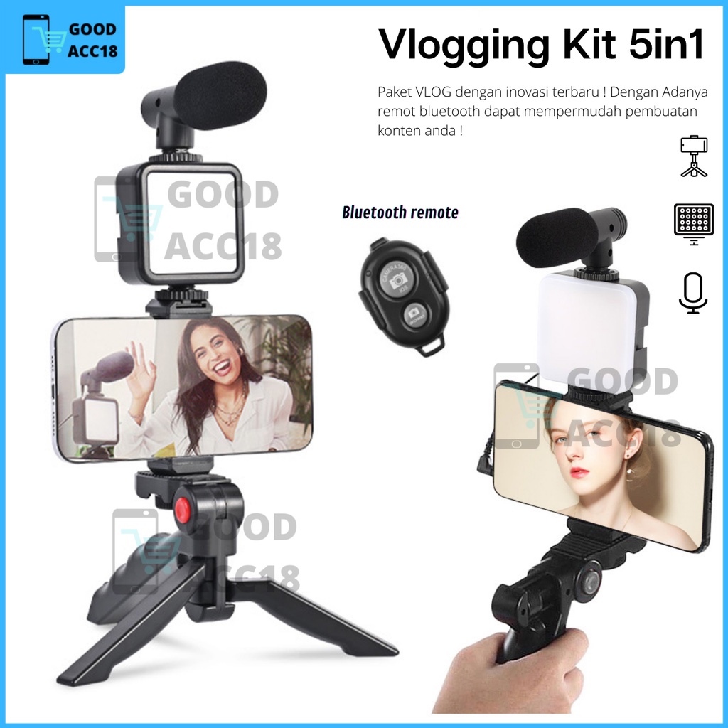 Vlogging KIT Paket Vlog 5in1 LED Video Light Phone Holder Tripod ...