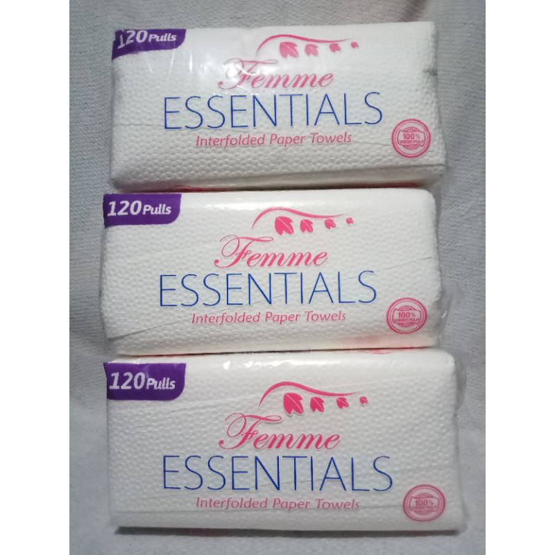 FEMME ESSENTIALS INTERFOLDED PAPER TOWELS 120 PULLS x 3PACKS | Shopee ...