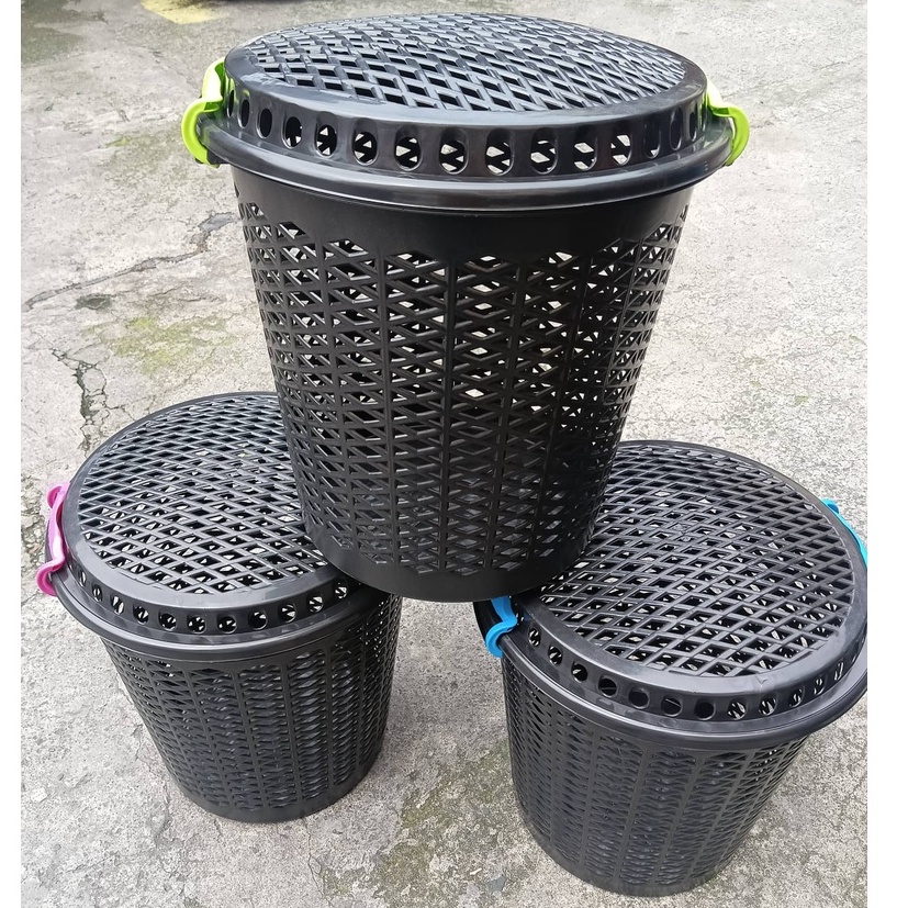 Round Black plastic laundry basket with cover Shopee Philippines