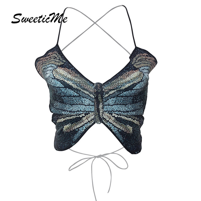 SweeticMe Women's Halter Strap Print Butterfly Casual Top | Shopee ...