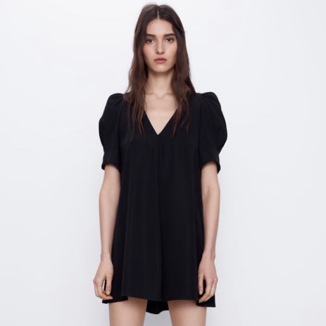 Black puff deals sleeve dress zara