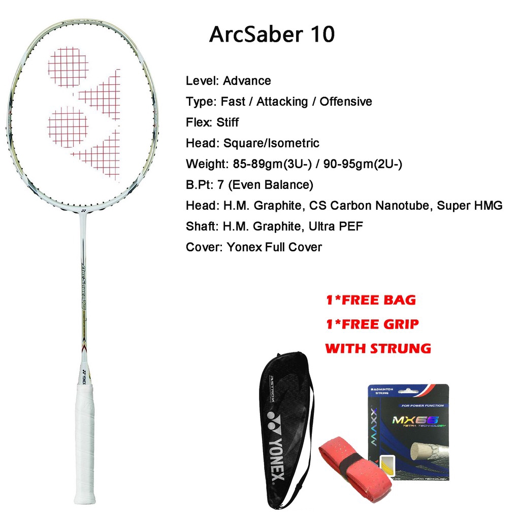 YONEX ARCSABER 10 ARC10 Racquet (Pearl White) –, 47% OFF