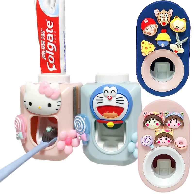 Cartoon Hello Kitty Toothpaste Dispenser Anime Doraemon Pikachu Wall