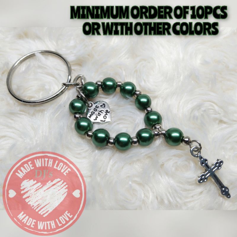 Keychain Mini Rosary Pearl Dark Green Souvenirs / Baptismal Birthday