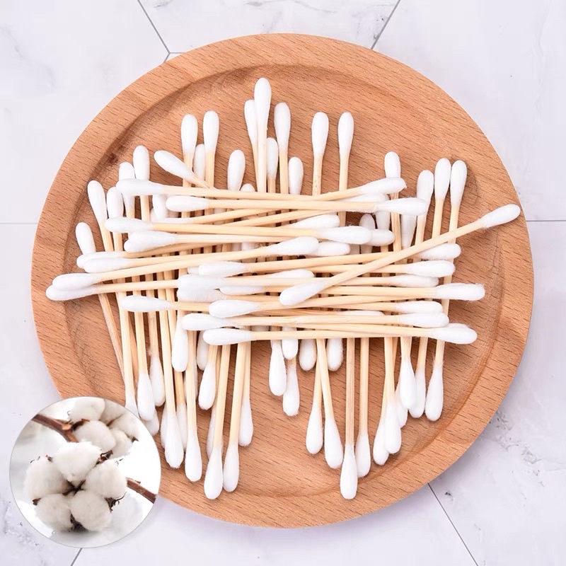 100pcs Double Head Wood Cotton Buds Swabs Tips Sticks for Makeup Baby