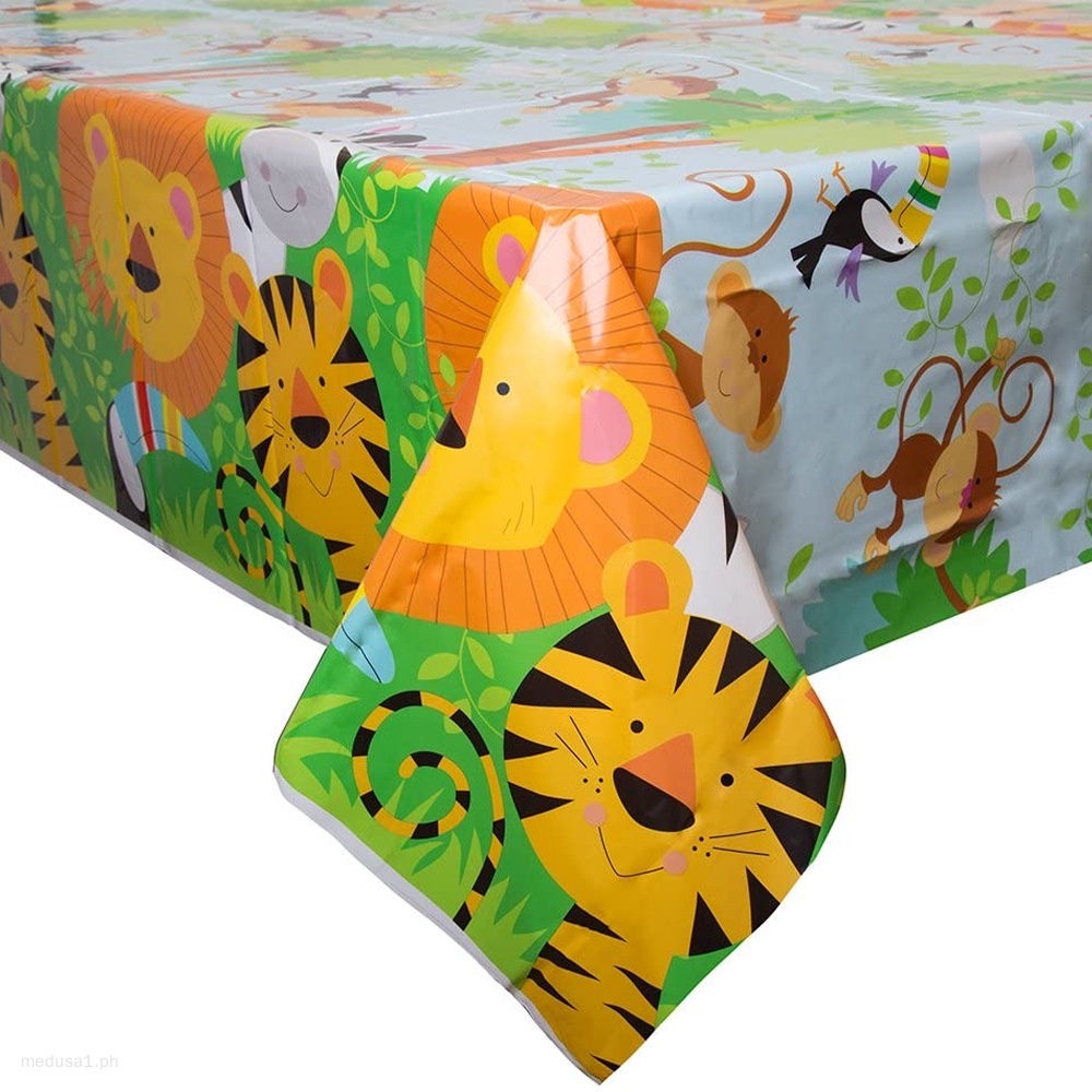 Jungle Animal Theme Disposable Tablecloth Green Forest Wild One