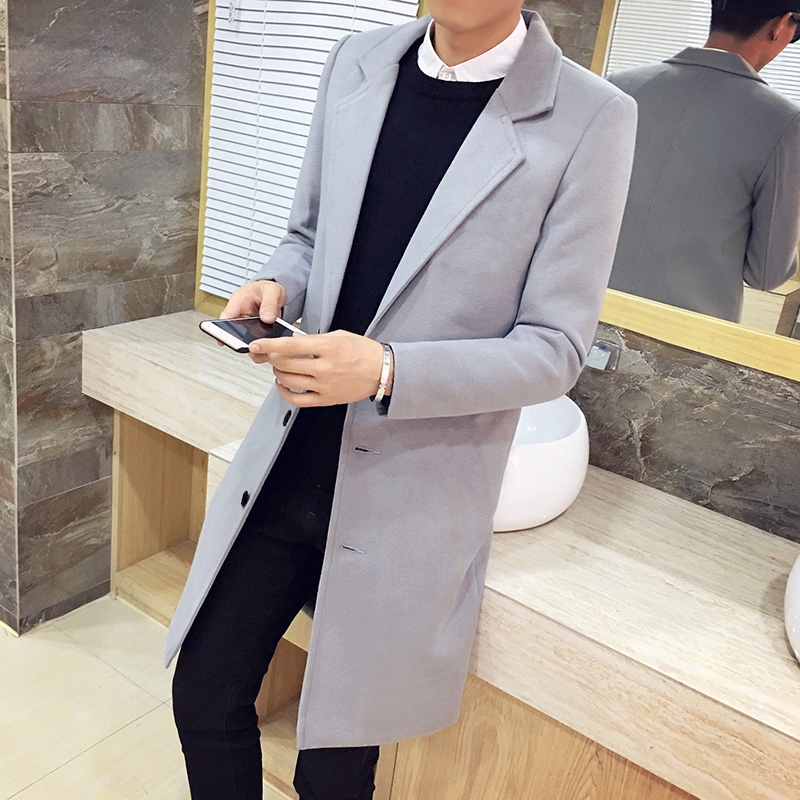 Off-season male long trench coat over-thick knee thick coat tide Korean ...