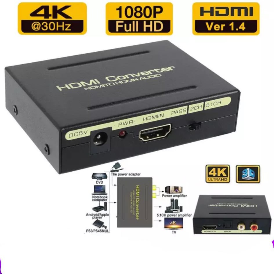Audio Extractor Splitter 1080P HDMI To HDMI Optical SPDIF RCA Analog ...