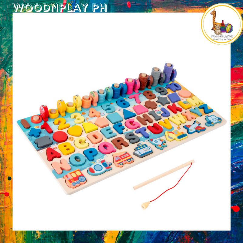 Wooden Stacking Toys, Shape Sorting Board & Wooden Toddler Fishing