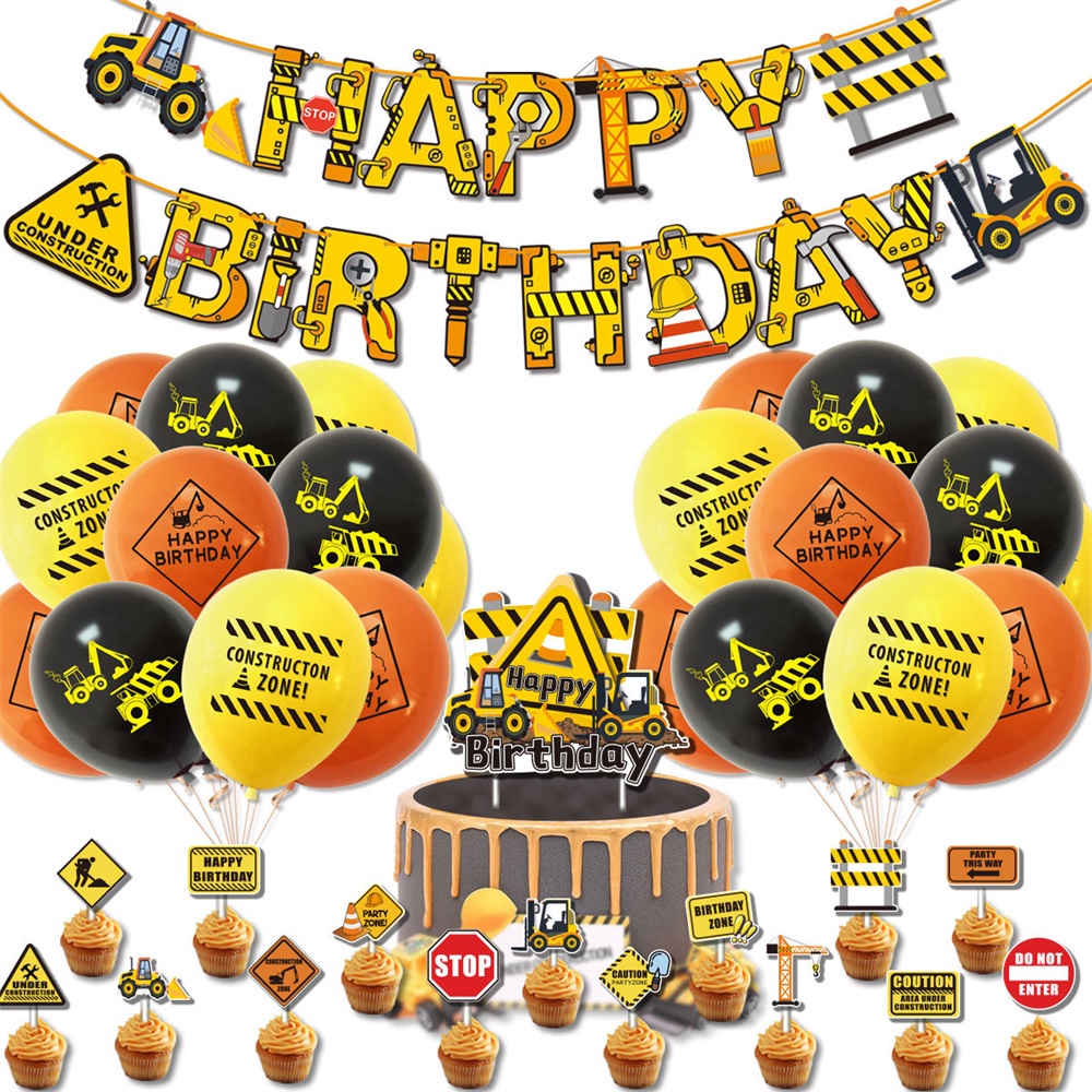 CODCar Theme Boy Birthday Set Excavator Balloon Garland Engineering