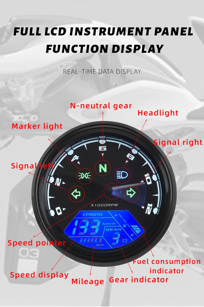 Motorcycle Speedometer Tachometer Fuel Meter Dashboard Gauges Dial ...