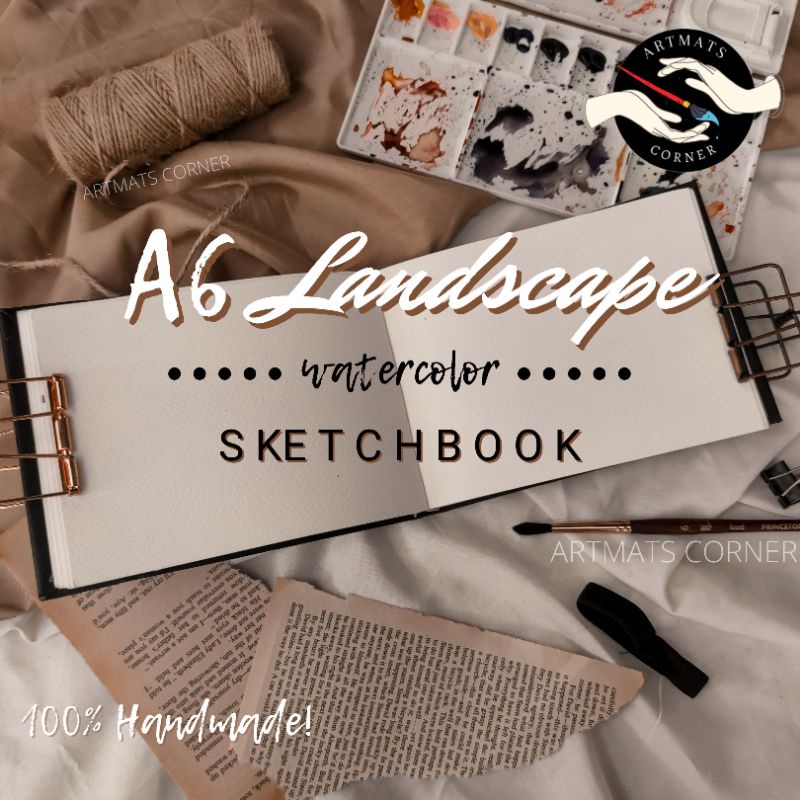 A6 LANDSCAPE Handmade Watercolor Sketchbook 200gsm 6x4.5 inches 100
