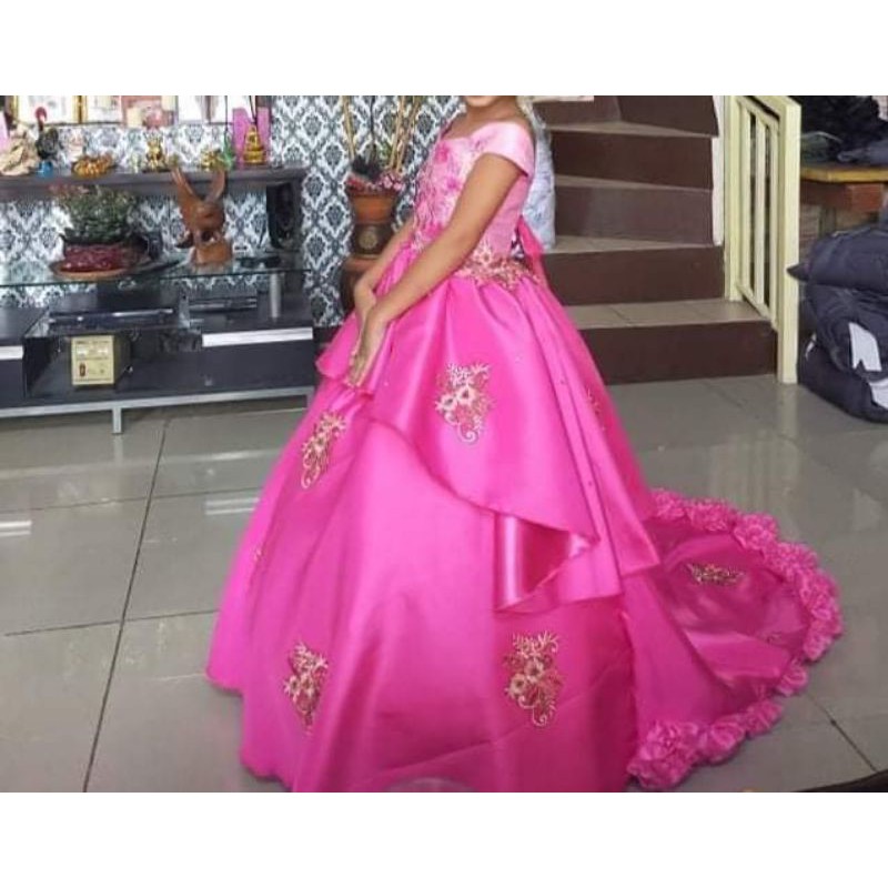 long back pink gown with flower design in long back Shopee Philippines