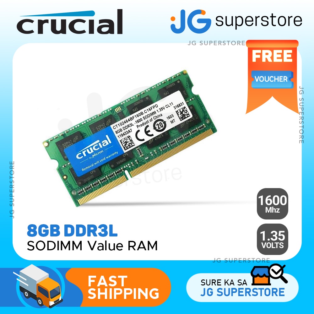 Crucial DDR3L 4GB 8GB 1600 PC3-12800 1.35V SO-DIMM RAM Memory Laptop  Notebook