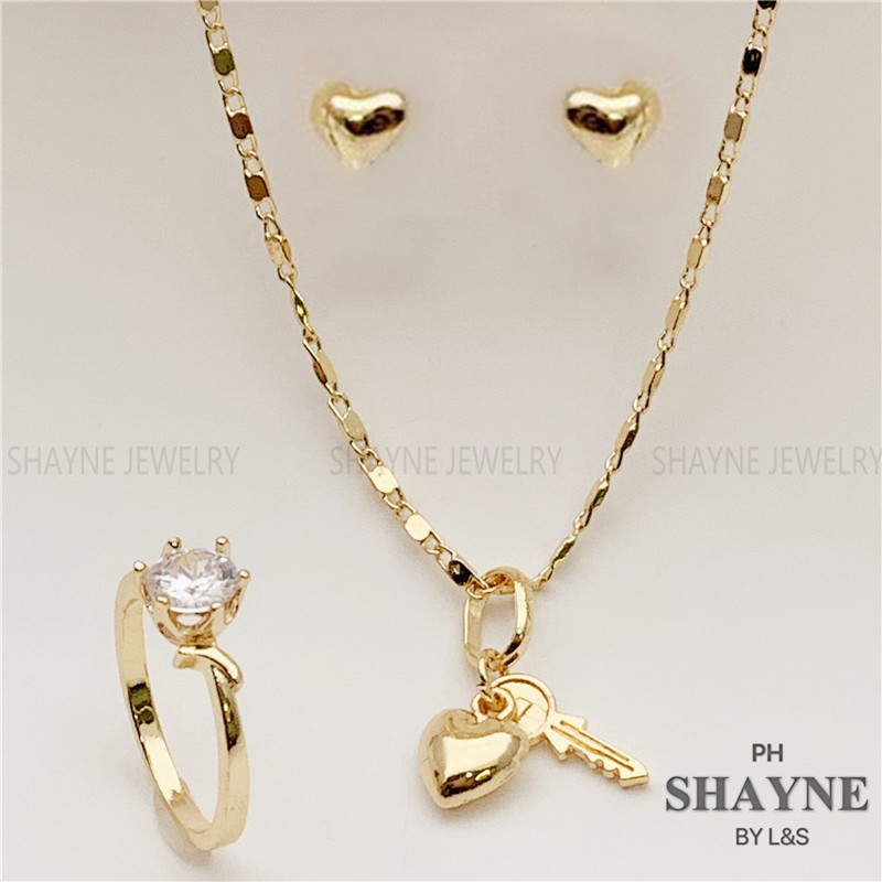 Gold pendant earring store ring set