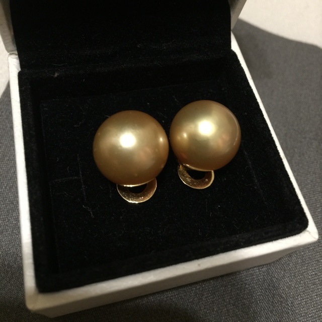 14mm deep golden south sea pearls in 14k yellow gold setting