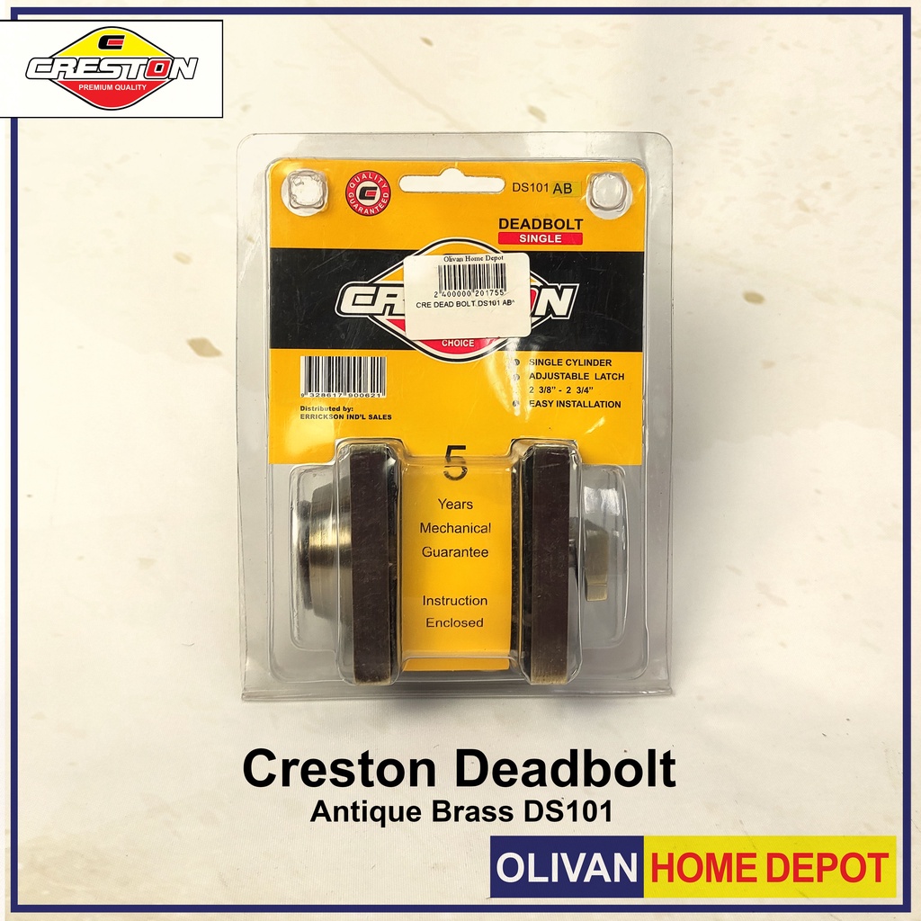 CRESTON Single Cylinder Deadbolt Square Antique Brass DS101 Shopee