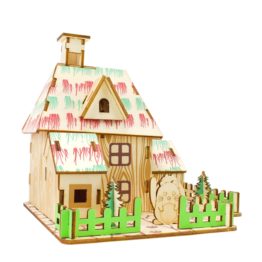 House Building 3D Puzzle Wooden Toy for Children DIY Graffiti Color ...