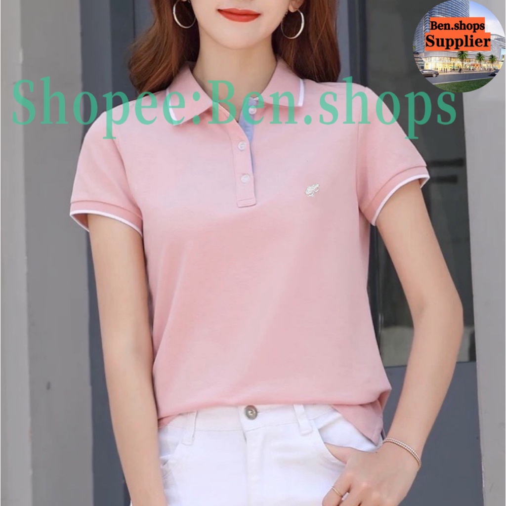 ladies polo shirt fashion plain color stretch cotton ( small to plus