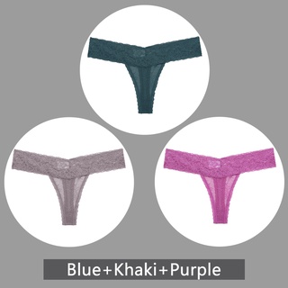 Finetoo 3 Pcs/Set Sexy Thong Women Lace Bikini Panties S-Xl Low Waist  Ladies T-Back Lingerie