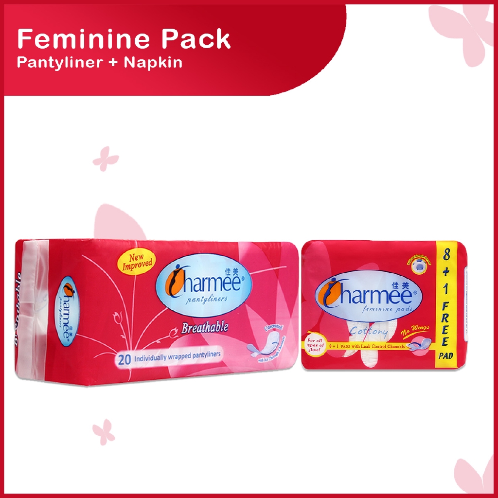 Charmee Feminine Pack Pantyliner Breathable Unscented + Napkin For All