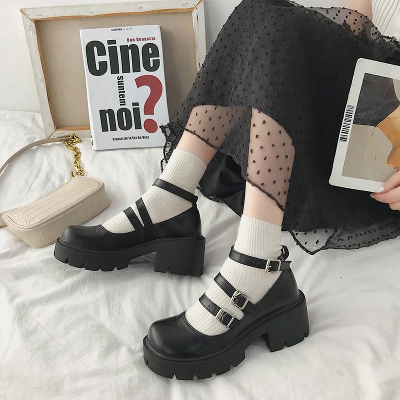 67cm Hepburn Jk Mary Jane women's shoes thicksoled British style