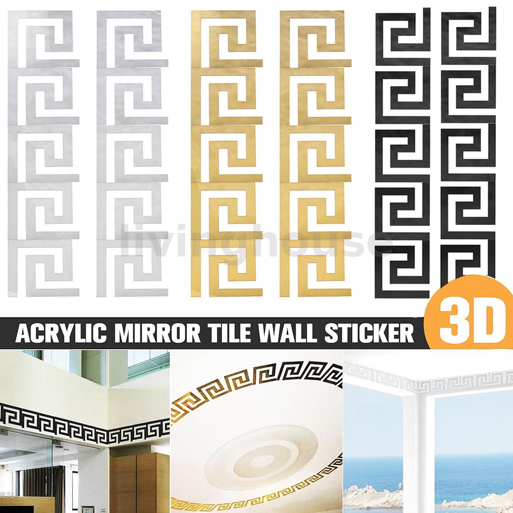 10PCS 3D Acrylic DIY Mirror Tile Wall Sticker Removable Decal Art Mural