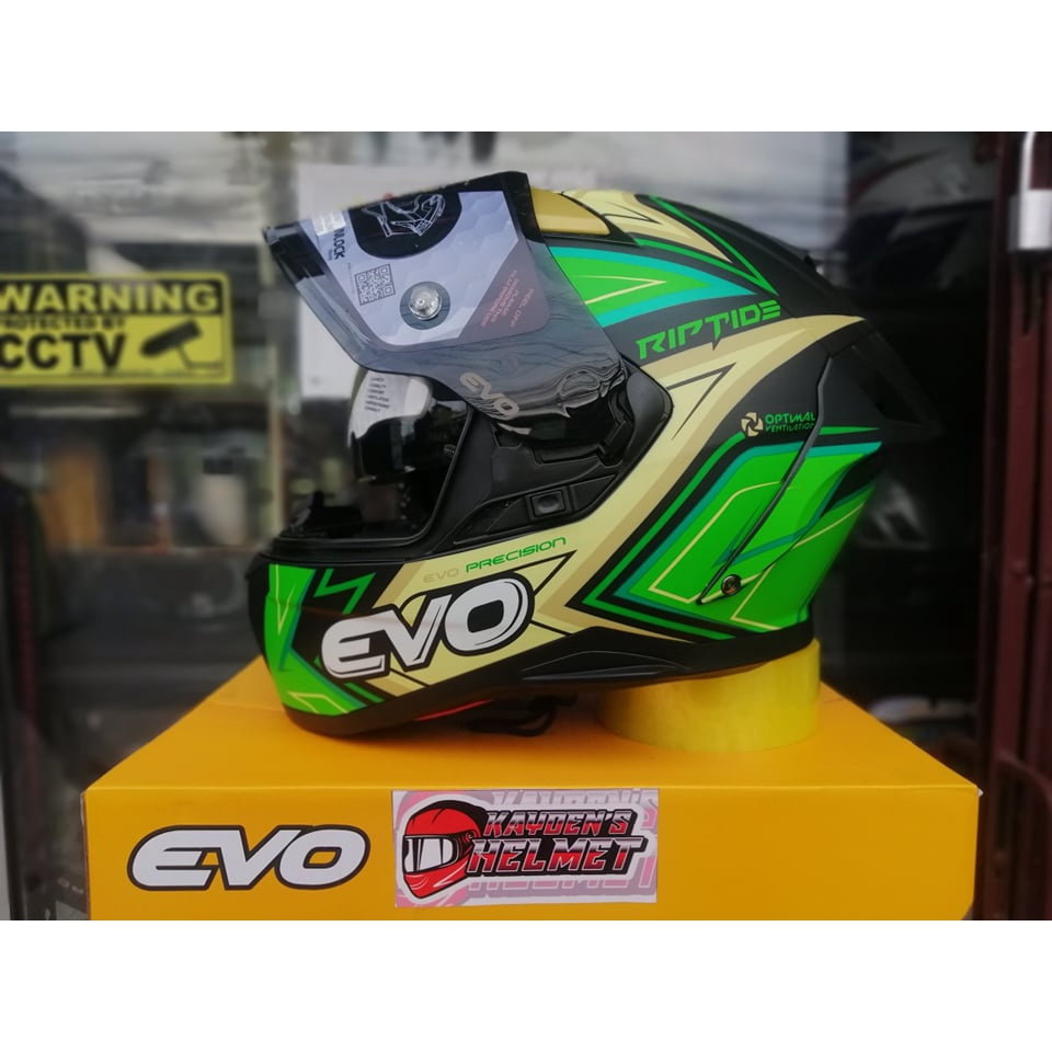 EVO XT 300 RIPTIDE MATTE BLACK/GREEN DUAL VISOR HELMET WITH FREEBIES
