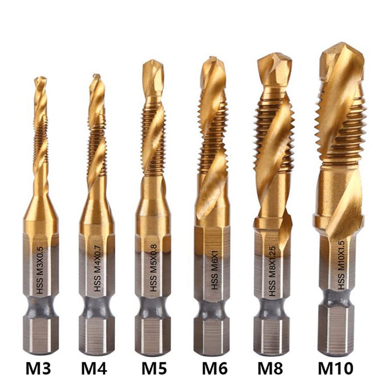 6pcs Tap Drill Bit Hex Shank Titanium Plated HSS Screw Thread Bit Screw ...
