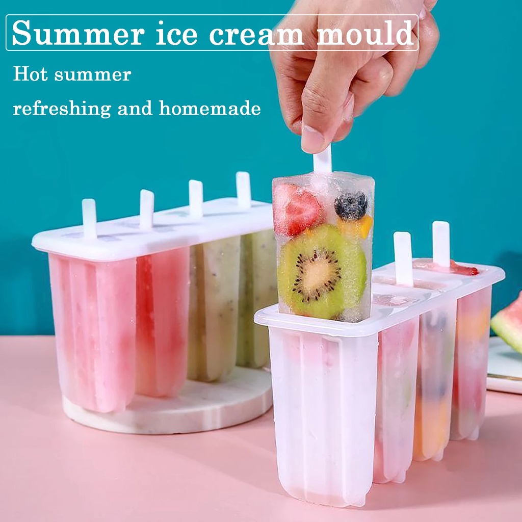 1 Set 4 Cells Popsicles Mold/DIY Big Size Ice Cream Mold/Food Grade PP ...
